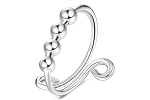 BVLAGIDA Anxiety Ring Anillos de Inquietud Giratorios Ajustables, Fidget Anillos Anillos con Cuentas, Anillos Ansiedad de Plata 925
