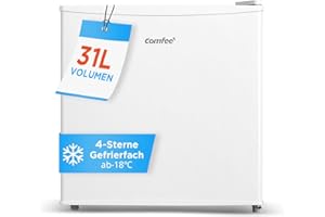 Comfee Freistehend, RCU40WH2(E) Mini Gefrierschrank/31L / 4-Sterne-Gefrierfach/Kompakte Größe/Reversibles Türscharnier/Verstellbare Standfüße / 147kWh/Jahr/Weiß