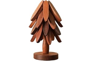 TASBER Wooden Trivet Tree Set, Natural Christmas Tree Trivet with 4 Wooden Trivets & 1 Stand Like A Christmas Trees Kitchen Counter Decor, for Hot Pots, Pans, Bowl, Teapot (Black Walnut)
