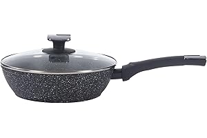 Houszy Non-Stick Deep-Fryer With Tempered Glass Lid-28 cm, The Pan comes equipped with a Stay-Cool Bakelite handle & Food-Safe granite coating For easy food release (Handwash Only)