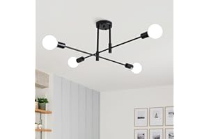 MRHYSWD Industrial Semi Flush Mount Pendant Light 4 Light E27 Modern Light Fixture Sputnik Chandeliers Mid Century Ceiling Light Fixture for Office Living Room Bedroom Dining Kitchen