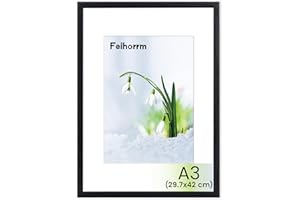 Feihorrm Bilderrahmen, A3 Fotorahmen aus Eiche, Mit gehärtetem Glas, Für 29,7x42 cm-Fotos ohne Passepartout oder 20x28,7 cm-Fotos mit Passepartout (Schwarz, A3 (29,7x42 cm)/ 1x)