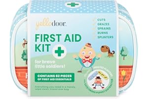 YELLODOOR Baby First Aid Kit - 62 Pieces of Essential Medical Grade Supplies for Kids, Family, Home, Car and Travel - Includes Distractor and Reward Stickers. 100% Vegan