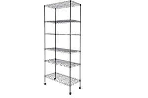 Simple Deluxe 6-Shelf Heavy Duty Storage Shelving Unit, With Height Adjustable Shelves and Levelling Feet, 680 kg Max Weight, 64W×31D×154H cm, Black