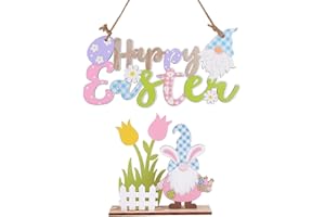 COLOFALLA 2 Pz Ciondoli Pasquali Pendente Legno Gnomi Pasquali Coniglio Scritte Happy Easter Ornamenti Appendere Decorazioni Tavola Casa Festa Albero di Pasqua Centrotavola Artigianato Porta Ingresso