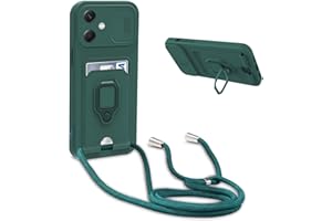 YFSYLL Handykette Schutzhülle kompatibel mit Xiaomi Redmi Note 12 5G / Poco X5 5G Handyhülle mit Band,Silikon Handyhülle Case mit Schiebe Kameraschutz,360 Grad Ringhalter Stand,Kartenfach,Dunkel Grün