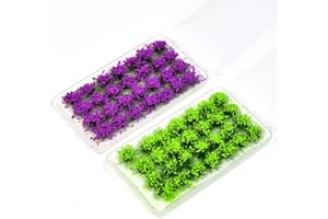 LANSKYLAN 56 Pcs Herbe Modelisme avec Boîte Herbe Statique Modélisme Touffe d'herbe Statique Herbe Artificielle Modelisme Herbe Miniature Maquette pour DIY Déco Paysage Jardin Féerique, Vert/Violet