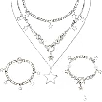 UYRVAPE Collana con Stella in Argento Set di Gioielli Y2K - 3PCS Braccialetto Collana Grunge Collane Carine Kawaii Estetico Gioielli Emo Vintage