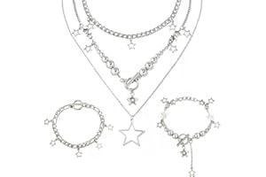 Nayyana 3 pièces collier étoile en argent Y2K ensemble de bijoux collier grunge Kawaii colliers mignons esthétique vintage Emo bijoux noël nouvel an bijoux cadeau pour les femmes