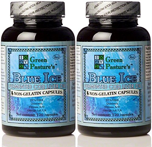 Green Pasture BLUE ICE Fermented Cod Liver Oil -Non-Gelatin Capsules (2 Pack)