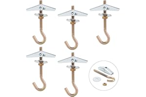 GUANGYUAN M6 Federklappdübel Deckenhaken mit Dübel 5 Stück kippdübel Rigips Haken Hohlraumdübel mit Haken für Hängende Pflanzen Hohlraumdübel Gipskarton Deckenmontage Wandbefestigung