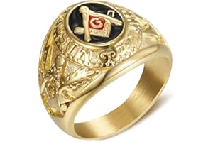 BOBIJOO Jewelry - Chevalière Bague Franc-Maçonnerie Maître Maçonnique Or Doré Plaqué Noir Rouge Acier 316L