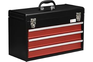 DURHAND 3 Drawer Tool Chest, Lockable Metal Tool Box with Ball Bearing Runners, Portable Toolbox, 510mm x 220mm x 320mm, Black