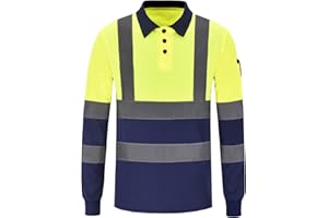 AYKRM Langärmeliges Warnschutz-Poloshirt für die Arbeit, hohe Sichtbarkeit, Größe XS - 8XL