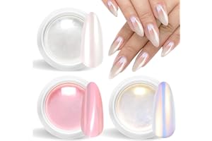 ‎BISHENGYF Chrome Nail Powder BISHENGYF – Feen-Nagelpuder Metallic-Spiegeleffekt, Hochglanz Weiße Perle Chrom Nagelpuder Glitzer für Nägel Transparent Gelbes Aurora Ice Shimmer Chrome Pigment für Nägel DIY-Salon
