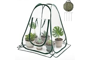 Überwinterungszelt für Pflanzen, Afenau 70x70x80cm Pop-Up Gewächshaus mit Aufrollbaren, Gewächshaus Klein, Pflanzenschutz Winter Zelt für Pflanzen, Blumen, Frostschutz