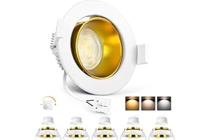 YindaLux Faretti LED da Incasso per Cartongesso 220V Dimmerabile, 5W IP44 Faretti da Incasso, 3000K 4000K 6500K Faretti LED Soffitto, Diametro Foro 75-80mm, Oro bianco opaco, Set di 6