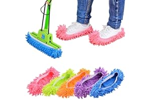 Dusenly 2 Pairs Cute Dust Mop Slippers Shoes Floor Cleaner Microfiber Dust Mop Shoes Floor Cleaning Shoe Covers Hair Cleaner Foot Socks Caps, Random Color