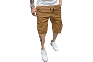 TARAINYA Cargo Short Homme éTé Coton Cordon de Serrage avec 6 Poches Taille Elastique Casual Short