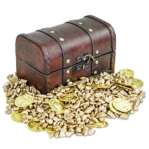 Preisvergleich Produktbild Brynnberg Kleine Schatztruhe 17x10x10cm Goldmünzen Goldnuggets Gefüllt Deko