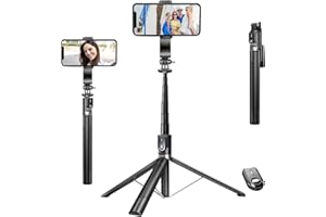 PEYOU 176cm Smartphone Trépied avec Adaptateur Go Pro, Trépied Rétractable en Aluminium pour Téléphone Selfie Stick avec Rotation 360°, avec Télécommande Détachable, Compatible avec iPhone et Android