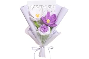 YOFANUP Crochet Flowers Bouquet, Finished Handmade Crochet Flowers, Flower Bouquet, Knitted Bouquet, Pink Roses, Pink Tulip, Preserved Flower for Mothers Day, Valentines Day, Birthday