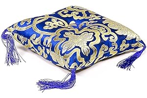 PANOTOPHIA Kissen für Klangschale blau mit Blumenmotiv - 12x12x4 cm