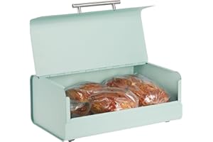 mDesign Panera de metal – Elegante contenedor para pan con estilo vintage – Caja de almacenaje con tapa para guardar productos horneados y mucho más – verde menta