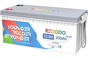 Redodo 12V 200Ah Plus Batterie Lithium,LiFePO4 Batterie 2560W,BMS 200A Intégré,4000+ Cycles Profonds,Certificats UL&FCC,Durée de Vie de 10 Ans,pour Camping Cars,Energie Solaire