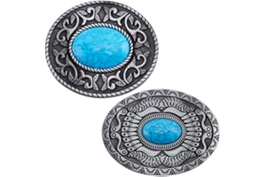 GORGECRAFT Turquoise Stone Buttons 90×66Mm Belt Buckles Men American Western Cowboy Indian Elements Vintage Turquoise Belt Buckle Oval with Flower for Men's Belt, Antique Silver