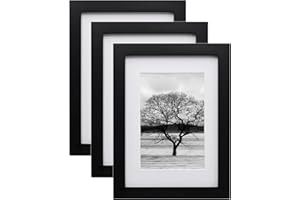 EGOFINE A5 Frame,A5 Picture Frame 100% Solid Wood Matted for 6x4, A5 Photo Frame with Acrylic,14.8x21cm Picture Frame for Tabletop and Wall Mounting,Certificate Frame for Portrait, Set of 3,Black