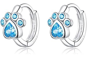 SLUYNZ Pendientes de aro pequeños de pata de perro para mujeres, adolescentes y niñas, aretes de aro de cristal azul, aretes de aro de pata de gato