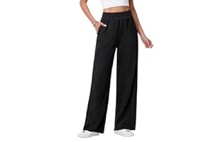 HMIYA Cordhose Damen Weites Bein Herbst Bequeme Stoffhose Locker Palazzo Hose Hohe Taille Freizeithose mit Taschen