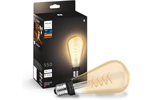 Philips Hue - Bombilla LED Inteligente de Filamento, Luz Blanca Regulable, casquillo E27 tipo ST72, 7.2W 580 Lúmens, Compatible con Alexa y Google Home