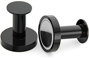 Mavoro Strong Magnetic Hooks for Hanging Coats and Bags. Set of 2 Black Magnet Hooks Heavy Duty Magnets, Neodymium 52 Rare Earth Magnets. Push Pin Style Magnet Hook for Refrigerator, Locker etc