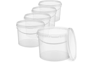 BenBow Secchio con coperchio 10 litri trasparente 5x 10 litri - sicuro per gli alimenti, stabile, ermetico - contenitore di plastica, con manico - vuoto