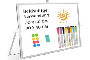 ‎QUEENLINK QUEENLINK Whiteboard Magnetisch, Beidseitige Verwendung Desktop Magnettafel klein, White Board Klein mit Ständer 30x40cm Schreibtafel Abwischbar