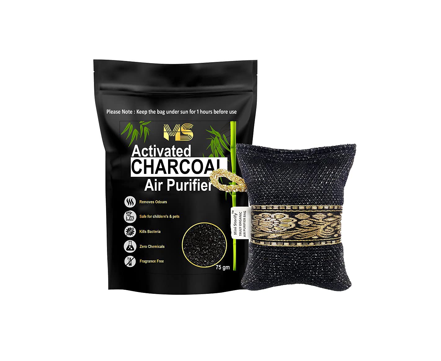 Mini Storify – Non Electric Activated Charcoal Air Purifier Bag – 75g – Natural Odor Remover and Deodorizer – Organic Air Fre