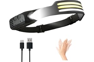 puersit Lampada Frontale, Lampada da Testa,10 Modalità Luce e Sensore di Movimento, 250°Angolo Ampio con Striscia Regolabile, Torcia Frontale LED Impermeabile per Campeggio, Lavoro Notturno, Corsa