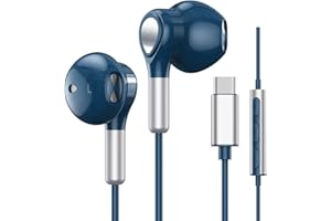 BENEWY Słuchawki USB C do Samsung Galaxy S22 Ultra S21 FE S20 A53 USB C słuchawki z mikrofonem słuchawki douszne z kablem, słuchawki USB typu C (Niebieski)