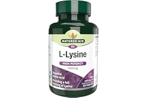 Natures Aid L-Lysine 1000mg – High Strength Essential Amino Acid – Supports Immune System, Muscle Recovery, Collagen, Bone Health & Energy – Vegan, Gluten-Free - 60 Tablets