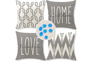 Cirzone wasserdichte Kissenbezugen 4 Stück 45 x 45 cm Dekorative Outdoor Kissen Wasserfest Atmungsaktiv Graue und weiße Geometrische Streifen Kissenbezugen Werden für Sofakissen Garten Outdoor