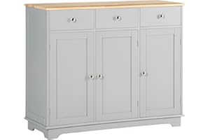 HOMCOM Modern Sideboard with Rubberwood Top, Buffet Cabinet with Storage Cabinets, Drawers and Adjustable Shelves for Dining Room, Kitchen, Grey