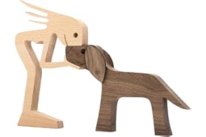 HUANRU Neueste Holzfiguren Skulptur Ornamente Set, abstrakte Stil Menschen mit Hund Statue, Freundschaft Zwischen Hund Und Menschen Denkmäler Statue Für Männer Frauen Jungen Mädchen Alte Leute