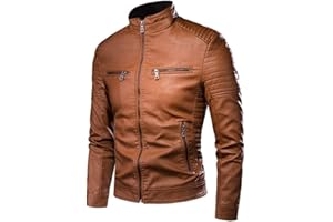 EARNMORE Giacca In Pelle Da Uomo,Giacca Da Moto Retrò Casual Slim Colletto Alla Coreana, Giacca Da Moto Invernale Da Uomo In Stile Motociclista, Giacche Da Pilota, Cappotto In Ecopelle, Per Andare In Moto,