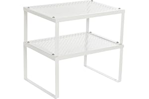 SONGMICS Scaffale Portaspezie, Set di 2 Organizzatori da Cucina Espandibili, Scaffale da Cucina Impilabile, Metallo, Bianco KCS01WT