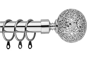 BOOM JOG Curtain Poles Mosaic ball finials Extendable Curtain Pole Set 70 cm to 120 cm Chrome Curtain Rod 19 mm Diameter Adjustable Curtain Tracks