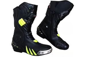 Speed MaxX HIVIZ & Black HIGH TECH Mens Motorbike Motorcycle Motocross CE Racing Leather Long Shoes/Boots