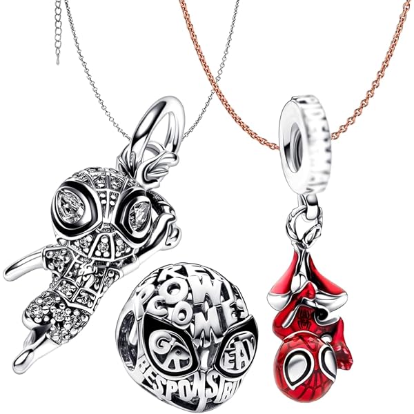 Breloque Pendentif Araignée ANGYAOZ - Argent S925, Chaîne 60cm, Style Spider-Man