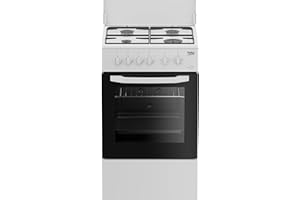 Beko - CSS42014FW - Cucina 50X50, Forno Elettrico Statico + Piano con 4 bruciatori a gas e griglie a piattina, Classe A, Controllo Meccanico, Colore Bianco, Dimensioni HxLxP: 85,0 x 50,0 x 50,0